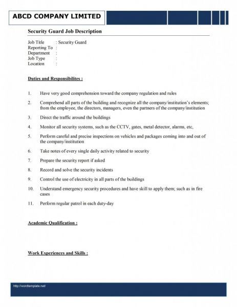 Security Guard Job Description Template | Free Microsoft Word ...