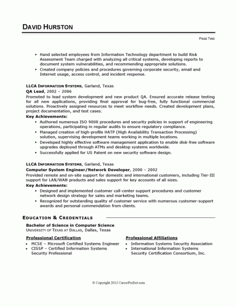 Resume Example - IT Security | CareerPerfect.