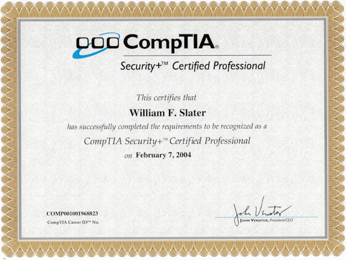 William F. Slater, III - Professional Certifications