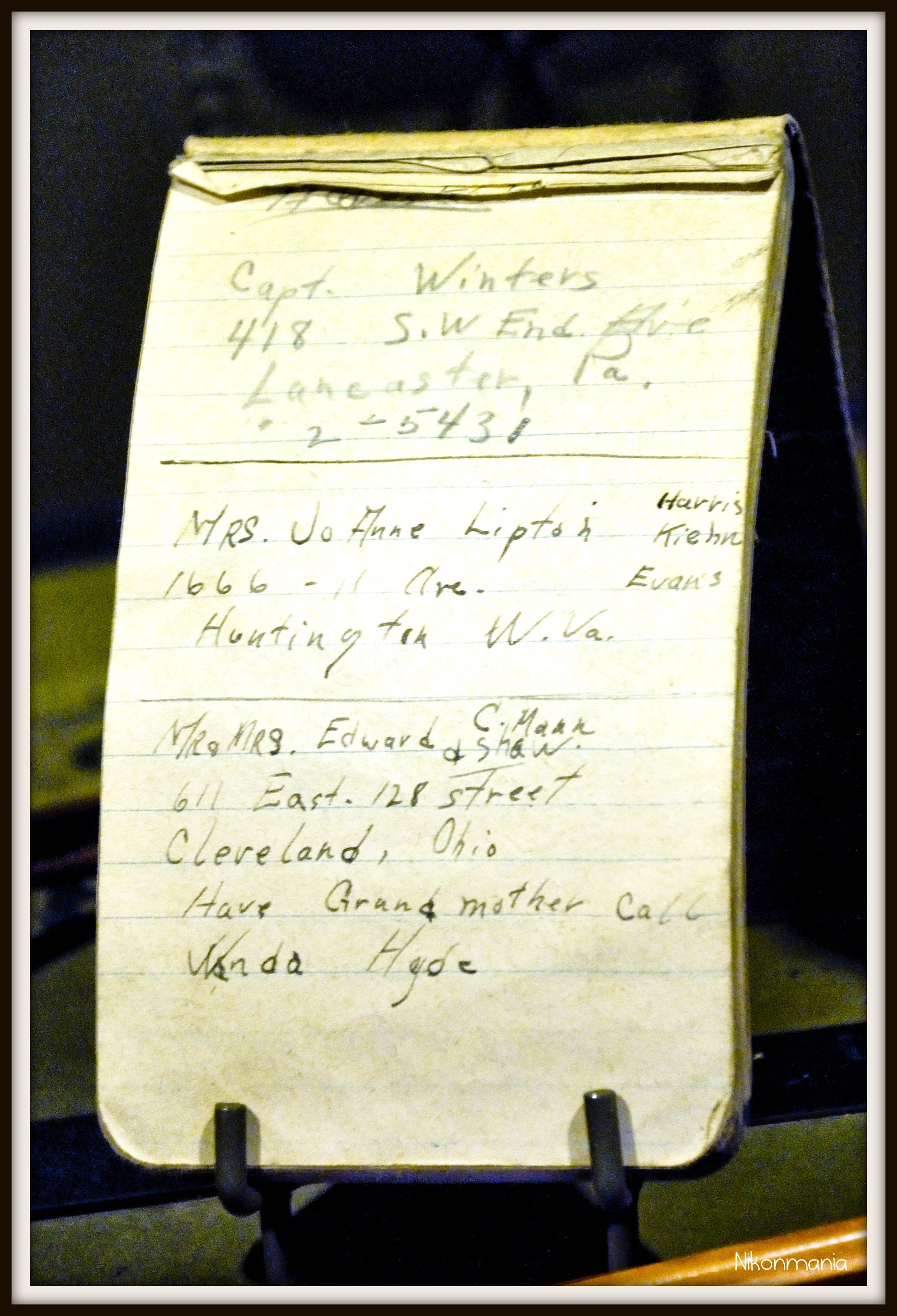 Major Dick Winter's notebook. On display at Dead Man's Corner, the approach to Carentan in Normandy