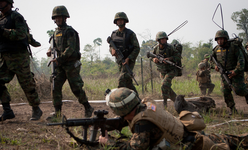 US Marines, Royal Thai Marine Corps during a live fire during Cobra Gold 2013 Exercise