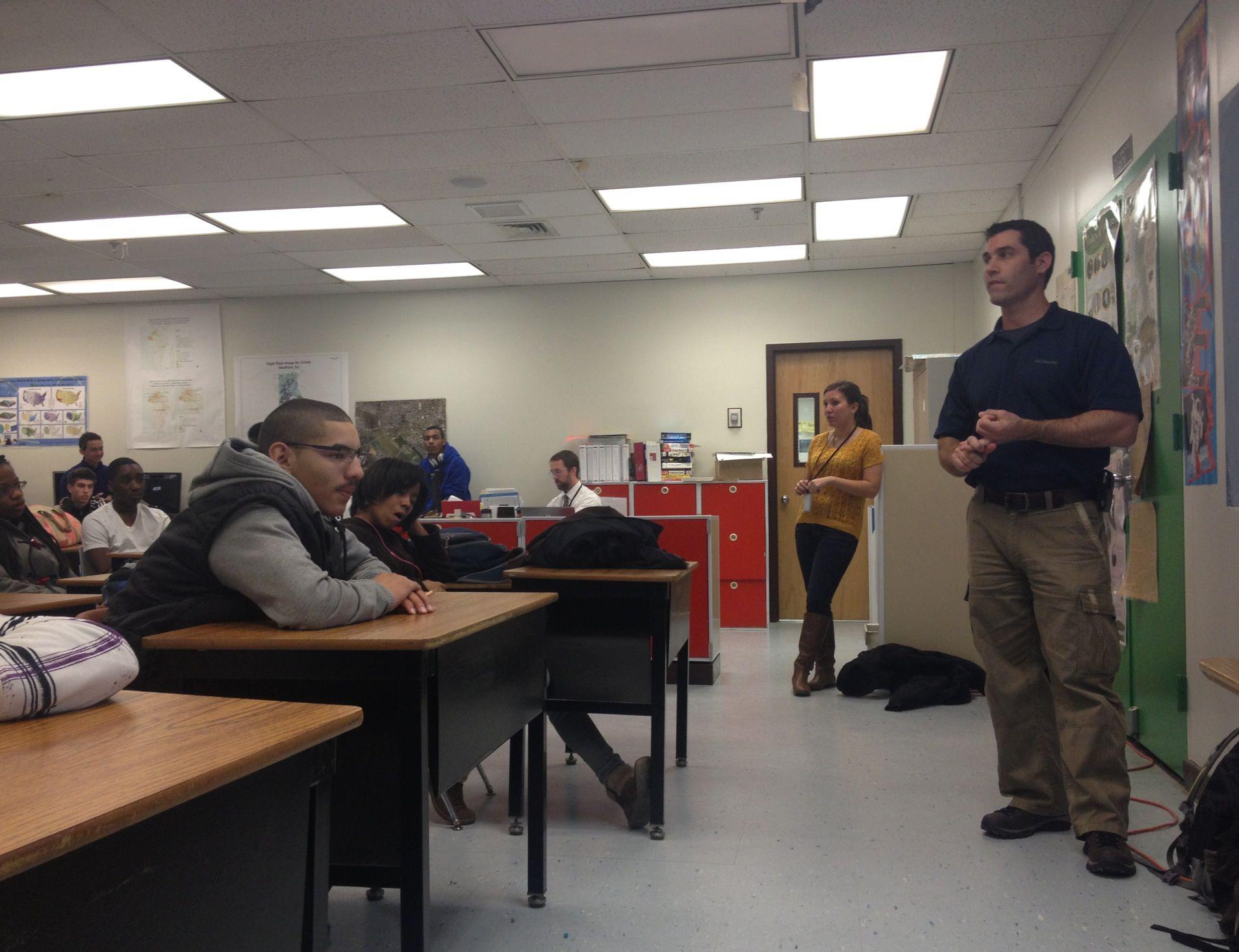 Baltimore District deployees talks to Meade High School Homeland Security students