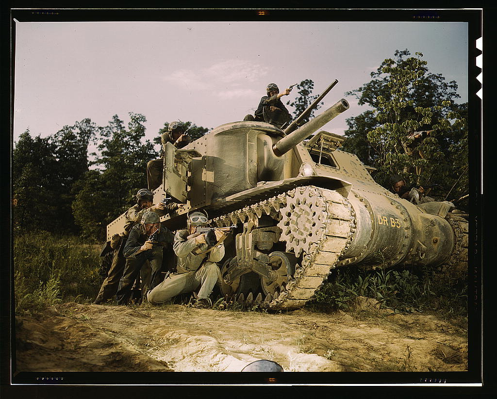 M-3 tank and crew using small arms, Ft. Knox, Ky.  (LOC)