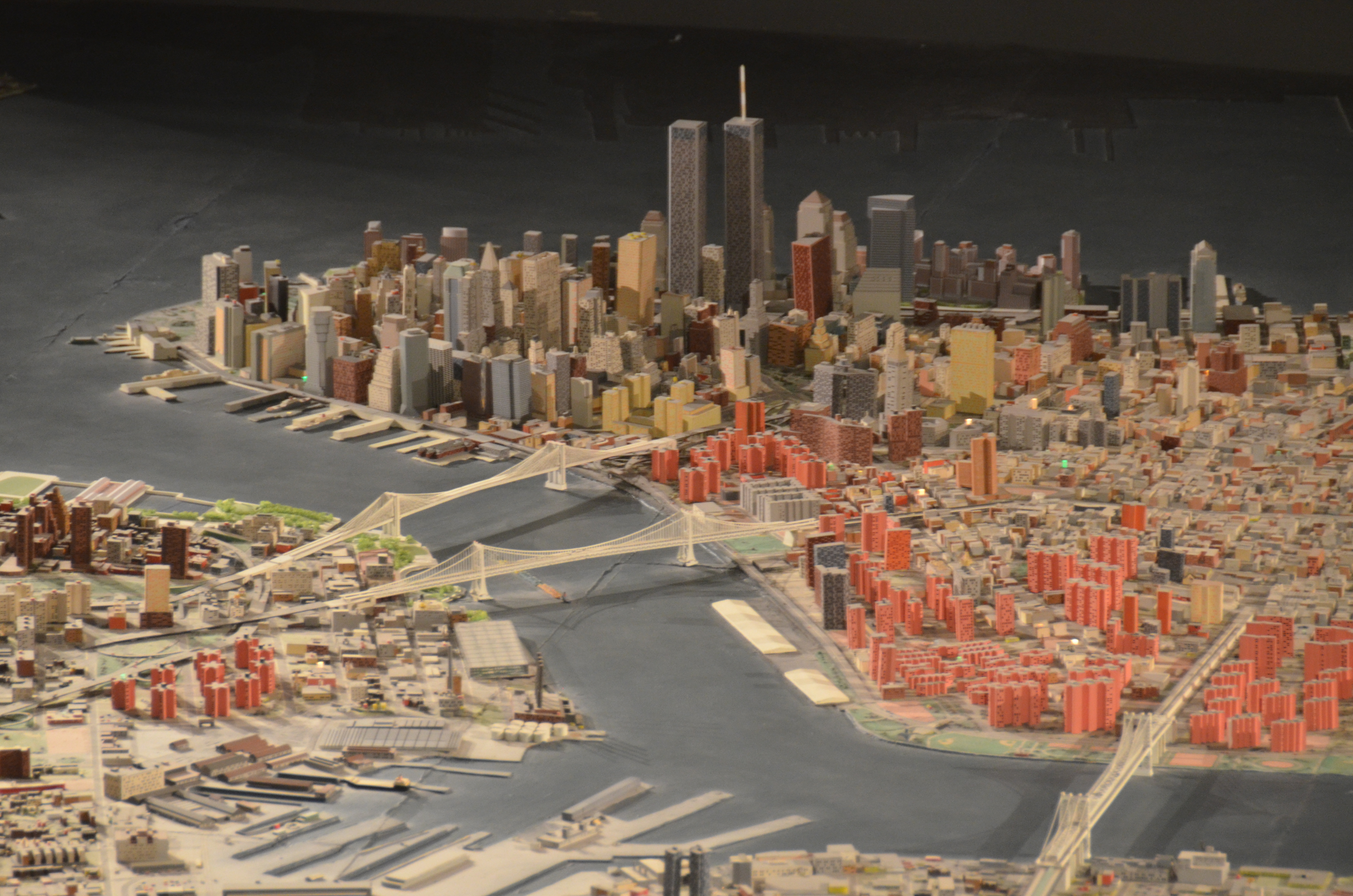 Queens Museum of Art | The Panorama of the City of New York | lower Manhattan, including the twin towers of the World Trade Center, the Manhattan & Brooklyn Bridges, etc
