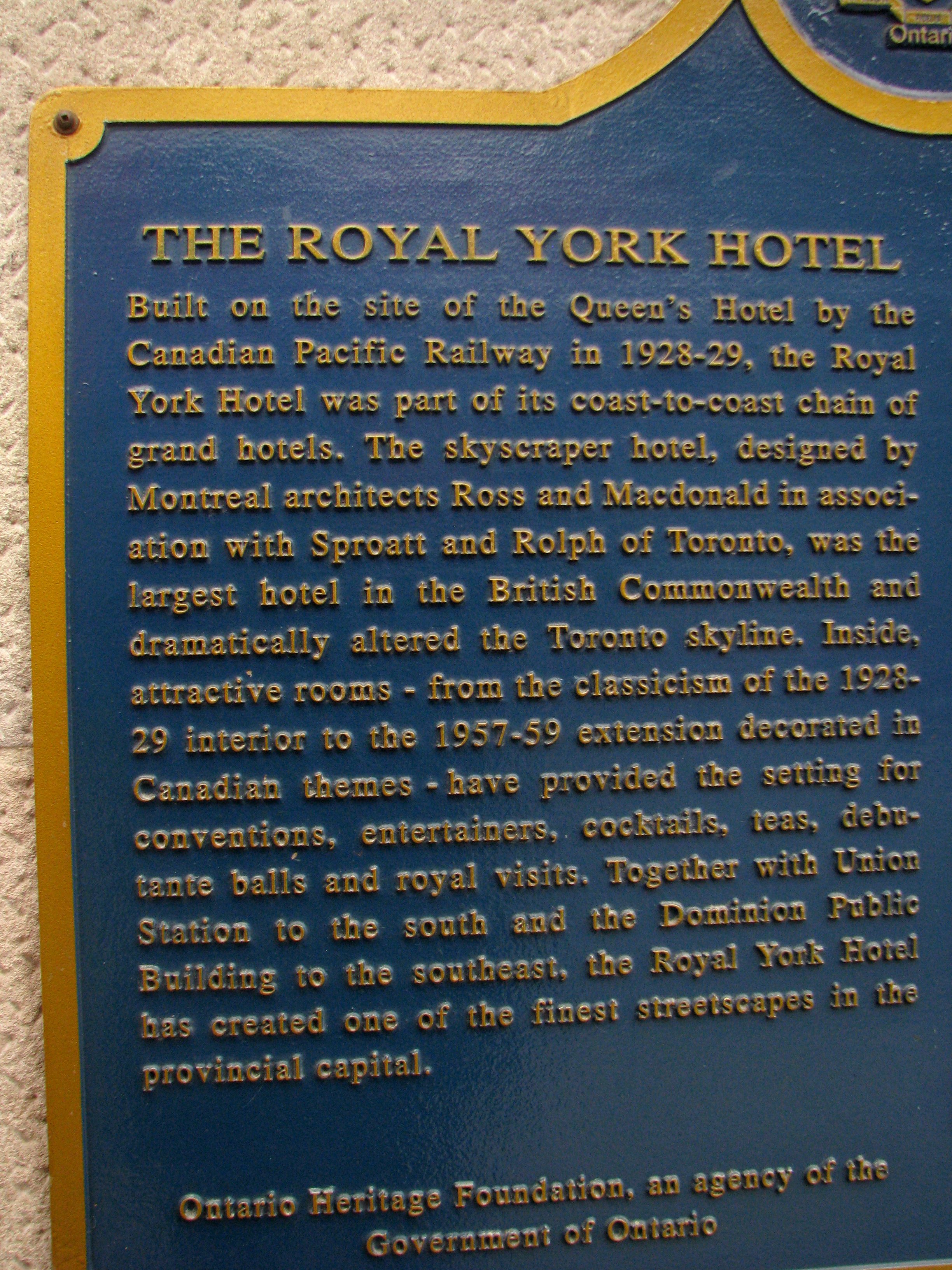 THE ROYAL YORK HOTEL - in English - Plaque