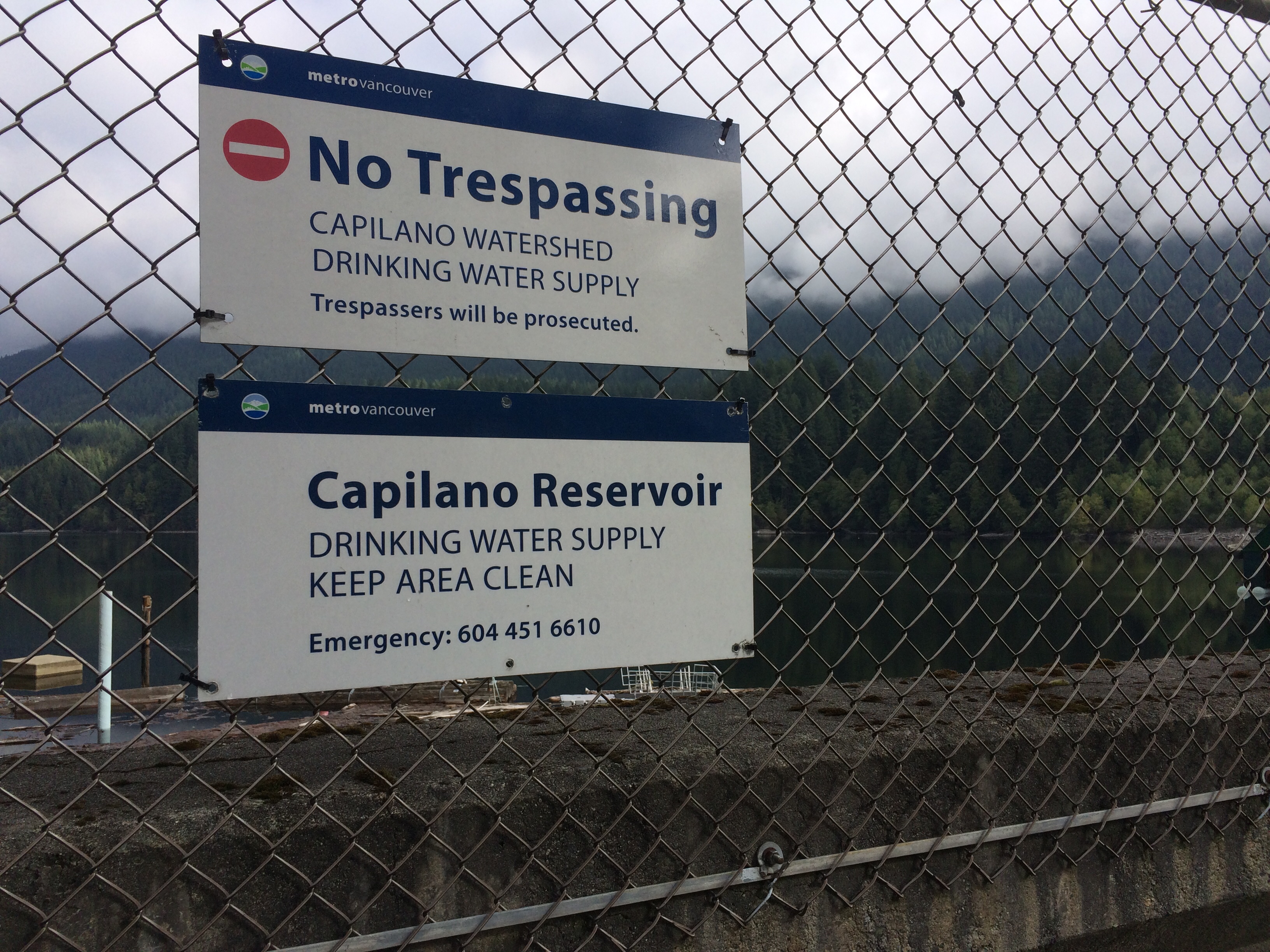 No Trespassing Sign on Cleveland Dam at Capilano River Head