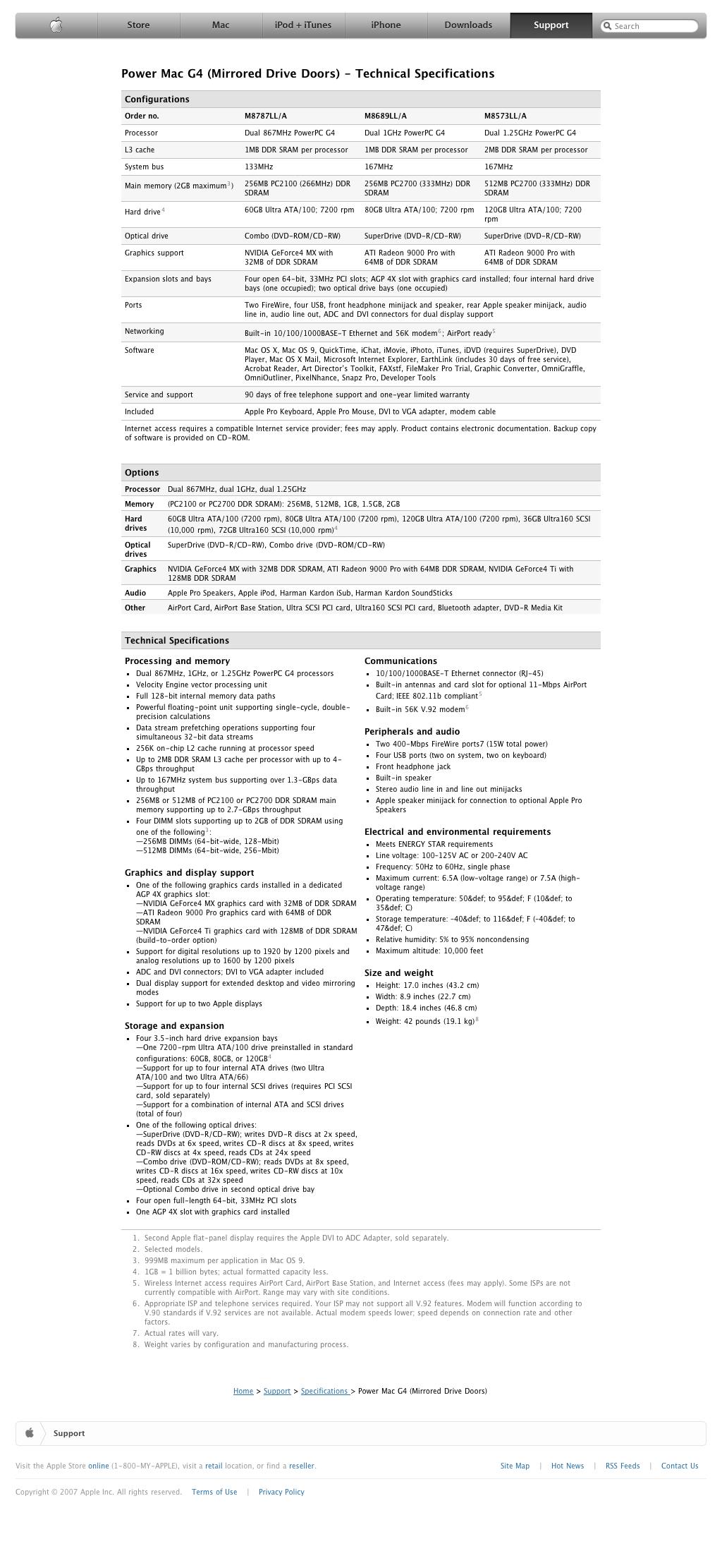 Power Mac G4 (Mirrored Drive Doors) - Technical Specifications (20071213)