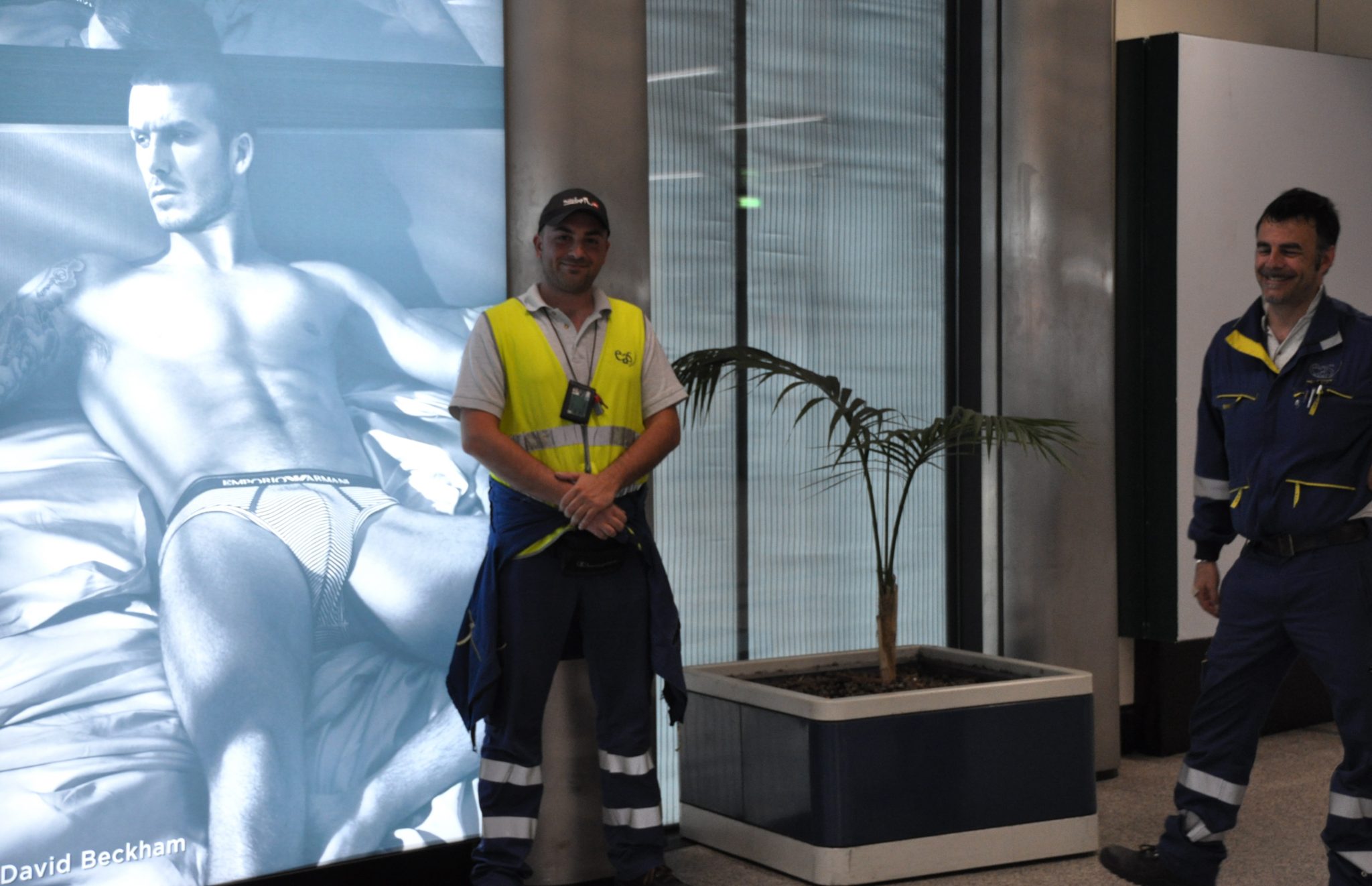 Airport workers goofing