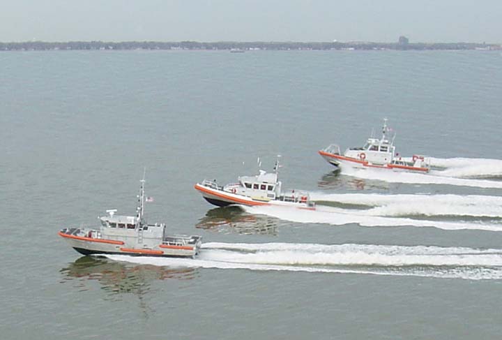 All three test boats for the RB-M underway in Hampton Roads