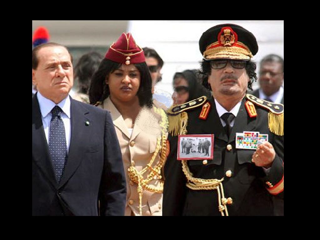 Muammar Gaddafi w gorgeous amazon guard, and , that berlusconi crook