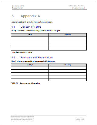Glossary of Terms, Acceptance Test Plan Template